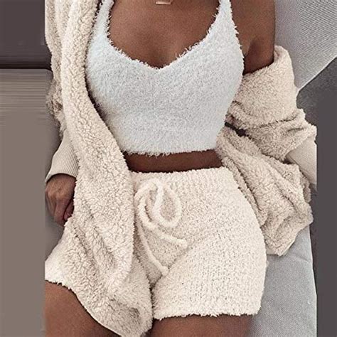 fuzzy pajama set women's|3 piece fuzzy pajama set.